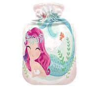 HMZXZ Botella de agua caliente con tapa, diseño de peces de sirenita de 2 litros, bolsa de agua caliente con temática de PVC para aliviar el dolor, pies, calambres menstruales