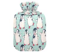 HMZXZ Botella de agua caliente con tapa, diseño de pingüinos lindos de 2 litros, bolsa de agua caliente con temática de PVC para aliviar el dolor, pies, calambres menstruales