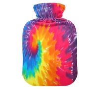 HMZXZ Botella de agua caliente con tapa, diseño de remolino de arte abstracto, teñido anudado, capacidad temática de PVC, bolsa de agua caliente para aliviar el dolor, pies, calambres menstruales