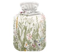 HMZXZ Botella de agua caliente con tapa, diseño vintage de flores de hierbas de 2 litros, bolsa de agua caliente con temática de PVC para aliviar el dolor, pies, calambres menstruales