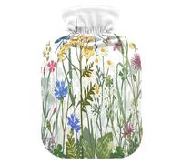 HMZXZ Botella de agua caliente con tapa, flores de hierbas coloridas de 2 litros, capacidad temática de PVC, bolsa de agua caliente para aliviar el dolor, pies, calambres menstruales, flores de