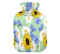HMZXZ Botella de agua caliente con tapa, girasol, acianos, manzanilla, 2 litros, capacidad temática de PVC, bolsa de agua caliente para aliviar el dolor, pies, calambres menstruales