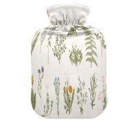 HMZXZ Botella de agua caliente con tapa, hierbas y flores silvestres, 2 litros, capacidad temática de PVC, bolsa de agua caliente para aliviar el dolor, pies, calambres menstruales