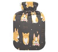 HMZXZ Botella de agua caliente con tapa, Kawaii Playful Corgi Dogs 2L PVC Capacidad Temática Bolsa de agua caliente para alivio del dolor, pies, calambres menstruales