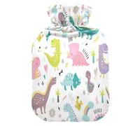 HMZXZ Botella de agua caliente con tapa, lindo y divertido dinosaurio para niños, bolsa de agua caliente de 2 litros de capacidad temática de PVC para aliviar el dolor, pies, calambres menstruales