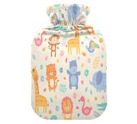 HMZXZ Botella de agua caliente con tapa, lindos animales de la selva, hoja de flor, 2 litros, capacidad temática de PVC, bolsa de agua caliente para aliviar el dolor, pies, calambres menstruales,