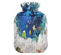 HMZXZ Botella de agua caliente con tapa, peces coloridos mar océano 2L capacidad temática PVC bolsa de agua caliente para alivio del dolor, pies, calambres menstruales