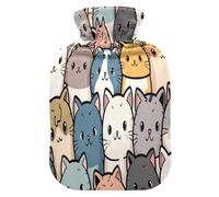 HMZXZ Botella de agua caliente con tapa, personajes de gato de dibujos animados, capacidad temática de PVC, bolsa de agua caliente para aliviar el dolor, pies, calambres menstruales
