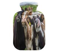 HMZXZ Botella de agua caliente con tapa, vacas lecheras pastando hierba verde primavera 2L PVC Capacidad temática bolsa de agua caliente para alivio del dolor, pies, calambres menstruales