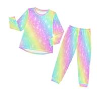 HMZXZ Conjunto de pijama para niños, diseño de galaxia, arcoíris con purpurina, estrellas, manga larga, pantalones de encaje, ropa de dormir, multicolor, para niños y niñas, multicolor, 6 años