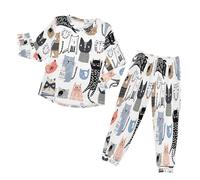 HMZXZ Conjunto de pijama para niños, divertido juego de pijamas de gatos, manga larga, pantalones de encaje, ropa de dormir, ropa de dormir, animales gatitos para niños y niñas, multicolor, 6 años