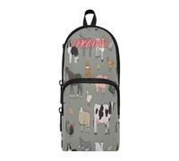 HMZXZ Estuche personalizado para lápices, caballo, vaca, oveja, cabra, estuche para lápices para niñas y niños, bolsa organizadora de papelería gris personalizada para la escuela