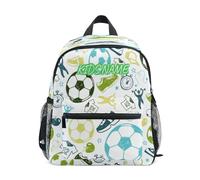 HMZXZ Mini mochila personalizada para niñas y niños, diseño de balón de fútbol, mochila para niños, zapatos de fútbol, mochila escolar con nombre y texto para niños, multicolor