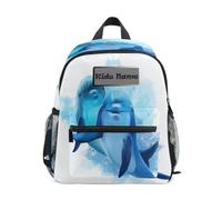 HMZXZ Mini mochila personalizada para niñas y niños, diseño de delfín de acuarela, mochila escolar con nombre y texto para niños, multicolor