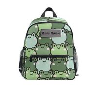 HMZXZ Mini mochila personalizada para niñas y niños, diseño de rana verde, mochila escolar con nombre y texto para niños, multicolor