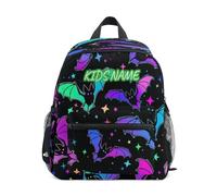 HMZXZ Mini mochila personalizada para niñas y niños, murciélagos góticos, Halloween, mochilas infantiles personalizadas para el Día de los Muertos, mochila escolar con nombre y texto para niños,