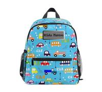 HMZXZ Mini mochila personalizada para niños, camiones, autobuses, autos, mochilas infantiles personalizadas para coche, vehículo, mochila escolar con nombre y texto para niños, multicolor