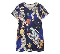 HMZXZ Vestido casual de manga corta para niñas, diseño de naves espaciales, planetas, vestido de algodón suave para dormir, viajes, vestido de verano para niñas de 2 a 8 años, galaxia, multicolor, 5-6