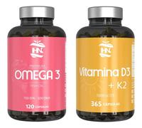 HN Healthy Nutrition Pack Omega 3 Aceite de Pescado (120 Perlas) + Vitamina D3 5000 UI y K2 (365 Cápsulas)