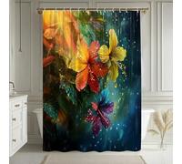 HNBFKD Cortina de Ducha con Vibrantes Flores de Hibisco Tropical - Gotas de Lluvia Coloridas para la decoración Moderna del baño, Impermeable y de fácil Mantenimiento 170x190cm/(WxH)