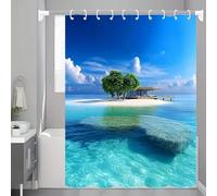 HNBFKD Cortina de Ducha Decorativa con diseño de Isla para San Valentín, con Ganchos, para Hotel, casa de huéspedes, baño 152x178cm/(WxH)