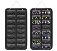 HNBTX Organizador Gafas Colgante, 16 Compartimentos organizador gafas de sol,con 3 Gancho de Metal,Soporte Colgante De Fieltro Para Gafas Perfecto para cualquier habitación-Negro