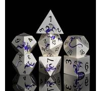 HNCCESG de dados metálicos de dragón morado, 7 piezas de dados metálicos pesados con caja de dados de regalo de mazmorras y dragones para juego de mesa TTRPG (morado plateado mate)
