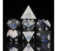 HNCCESG Juego de dados de metal D&D, dados metálicos pesados de dragón azul con purpurina, dados poliédricos de 7 piezas para juego de mesa Dungeons and Dragon (dragón azul con purpurina negra)