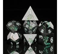 HNCCESG Juego de Dados de Metal de Dragón Verde con Purpurina Negra, 7 PCS Dados DND de Aleación de Zinc Pesada con Caja de Regalo Magnética para Juegos de Mesa RPG (Dragón Verde con Purpurina Negra)