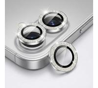 HNCY Protector de cámara para iPhone 16/iPhone 16 Plus, protector de cámara con purpurina plateada, protección de cámara con cristal templado 9H, HD, transparente, con antiarañazos, se adapta con