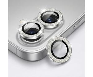 HNCY Protector de cámara para iPhone 16/iPhone 16 Plus, protector de cámara con purpurina plateada, protección de cámara con cristal templado 9H, HD, transparente, con antiarañazos, se adapta con