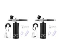 Hndhbfgrt 2X Inyector de OxíGeno para UñAs con Cepillo de Aire, Mini Kit de Compresor de Aire, Pulverizador de Pintura para Arte, Tatuaje, Manualidades, Pasteles, Nanoniebla, Negro