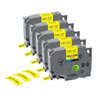 HndkCsunY Cinta de Etiquetas Tze de 12 mm 231 5 10 Piezas Compatible con Impresora de Etiquetas PTH110 Tze231 Tze 231 Tze631(5PK Black on Yellow)