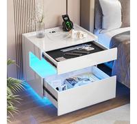 HNEBC Mesita de noche con cajones de pistola para dormitorio, mesita de noche LED inteligente con compartimento oculto, mesita de noche de alto brillo con sensor de movimiento de 3 colores iluminados