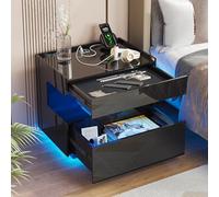 HNEBC Mesita de noche con cajones de pistola para dormitorio, mesita de noche LED inteligente con compartimento oculto, mesita de noche de alto brillo con sensor de movimiento de 3 colores iluminados