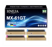 HNEJA Cartucho Tóner MX-61GT, Cartuchos Tóner Compatibles MX-61GT-BA MX-61GT-CA MX-61GT-MA MX-61GT-YA para Sharp MX-2630N MX-2651 MX-3050N MX-3050V MX-3051 MX-3070N Impresoras,4 Colors-1 Pack
