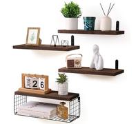 HNFNGSZL Estantes flotantes con Cesta de Alambre de estroraje, 4+1 Baldas Pared, Estante Pared con Portarrollos para Papel Higiénico, para Cocina Habitacion Baño Libros Salon, 40 cm