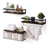 HNFNGSZL Estantes flotantes con Cesta de Alambre de estroraje, Estante de Pared sobre el Inodoro, Organizador de baño con Marco de Metal, Estante de baño con Portarrollos para Papel Higiénico, Marrón