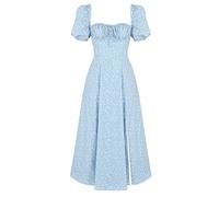 HNFYSMQL Milk Maid Dress for Women, Milkmaid Dress Women, Summer Puff Sleeve Floral Split Maxi Dress Boho Casual Beach Dress (#6,XXL)