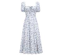 HNFYSMQL Vestido de Leche para Mujeres, Floral Manga de Farol Maxi Vestido Boho Casual de Tirante Largo (#3, L)