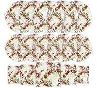 HNH Platos de Papel Navidad 16 personas Bayas de acebo Platos de postre Servilletas para fiestas