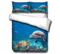 HNHDDZ 3D Delfín Funda de edredón Oceano Tortuga Animal Misterioso Submarino Atardecer Mundial Impresión Juego de Cama para Niños Chicos Chica Funda nórdica Azul (Estilo 1, 220x240 cm - Cama 150 cm)