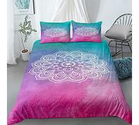 HNHDDZ Bohemio Juego de Cama 150 cm Atrapasueños Pluma Funda nórdica 240x220 Mandala Negro Blanco Rojo Azul Púrpura Degradado Patrón Funda de edredón y 2 Funda de Almohada