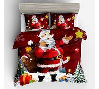 HNHDDZ Navidad Funda nórdica Cama 150 cm, Funda nórdica 220x240 cm y 2 Fundas de Almohada 50x75 cm, Ropa de Cama 3 Piezas Rojo Papá Noel Trineo Reno Árbol de Navidad Copo de Nieve, Regalo Navidad