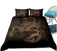 HNHDDZ Negro Ropa de Cama Gold 3D Animal Elefante Funda nórdica Tortuga Pájaro Oveja Cabeza Libélula Escorpión Pez Juego de Cama Niños Chico Chica Adolescentes (Escorpión, 260x220 cm - Cama 180 cm)