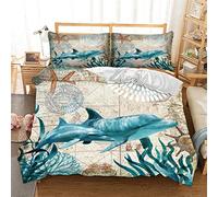 HNHDDZ Ropa de Cama 200x200 Animal 3D Caballo de Mar Ballena Tortuga Pulpo Delfín Vida Marina Azul Impresión Funda de Almohada y Funda nórdica Cama 135 cm