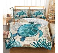 HNHDDZ Ropa de Cama 200x200 Animal 3D Caballo de Mar Ballena Tortuga Pulpo Delfín Vida Marina Azul Impresión Funda de Almohada y Funda nórdica Cama 135 cm
