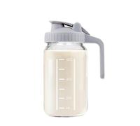Hniuyun Jarra de leche, 907.2 g de vidrio hermética de boca ancha con tapa de boquilla de vertido para leche materna, té helado, café frío, recipiente de almacenamiento de jugo (gris)