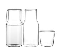 Hniuyun Juego de 4 jarras de agua para mesita de noche con vaso, jarra de agua de vidrio transparente de 550 ml con tapa, botella de enjuague bucal de vidrio para cocina, dormitorio o baño