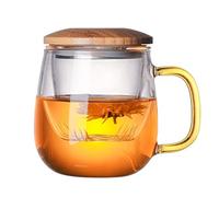 Hniuyun Taza infusora de té de cristal, tazas de té de vidrio con colador y tapa para té de hojas sueltas, té floreciente, bolsa de té, café helado (14.6 onzas/420 ml)